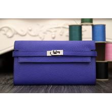 Copy High Quality Hermes Kelly Longue Wallet In Electric Blue Clemence Leather