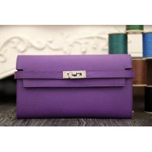 Luxury Imitation Hermes Kelly Longue Wallet In Purple Epsom Leather