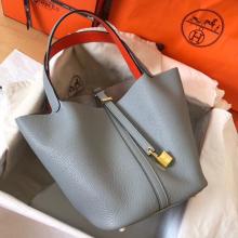 Designer Hermes Bicolor Picotin Lock PM 18cm Blue Lin Bag