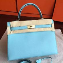 Copy Cheap Hermes Blue Atoll Epsom Kelly 32cm Sellier Handmade Bag