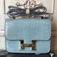 High Quality Replica Hermes Blue Lin Constance MM 24cm Crocodile Bag