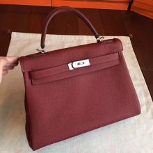 Hermes Bordeaux Clemence Kelly Retourne 32cm Handmade Bag Replica