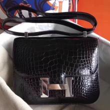 Hermes Constance 24cm Black Porosus Crocodile Replica