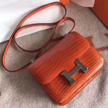 Replica Hermes Constance 24cm Orange Porosus Crocodile