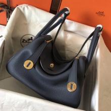 Replica Hermes Dark Blue Lindy 26cm Clemence Handmade Bag