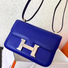 Faux Hermes Epsom Constance 24cm Blue Electric Handmade Bag