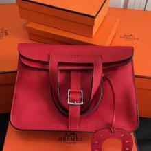 Hermes Halzan Bag In Red Clemence Leather Replica