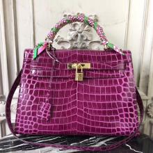 Fashion Hermes Kelly 32cm Bag In Fuchsia Crocodile Leather