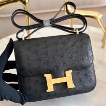 Designer Replica Hermes Mini Constance 18cm Black Ostrich Leather