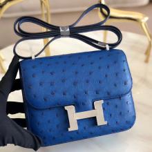 Hermes Mini Constance 18cm Blue Electric Ostrich Leather