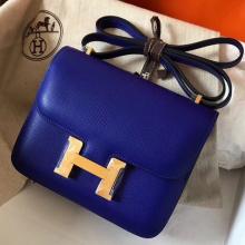 Luxury Imitation Hermes Mini Constance 18cm Epsom Blue Electric Bag