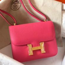 Faux Hermes Mini Constance 18cm Rose Lipstick Epsom Bag