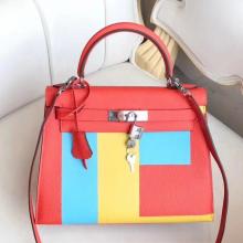 Hermes Multicolor Blocks Kelly 28cm Piment Bag Replica