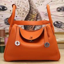 Best Faux Hermes Orange Clemence Lindy 30cm Bag