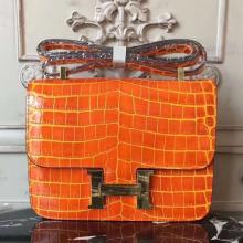 Faux Hermes Orange Constance MM 24cm Crocodile Bag