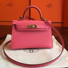 Fashion Hermes Rose Lipstick Epsom Kelly Mini II 20cm Handmade Bag