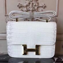 Replica AAA Hermes White Constance MM 24cm Crocodile Bag