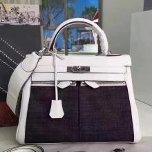 Hermes White Kelly Lakis 32cm Toile And Swift Bag