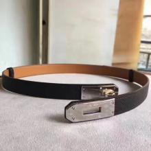 Hermes Black Epsom Kelly Belt With Palladium Hardware