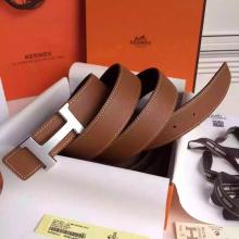 Luxury Imitation Hermes Brown Clemence Kits Belt H Brushed Buckle