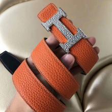 Replica Perfect Hermes H Belt Buckle & Orange Clemence 32 MM Strap