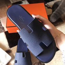 Replica Hermes Izmir Sandals In Navy Blue Clemence Leather