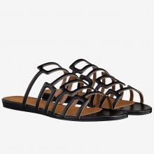 Hermes Olympe Sandals In Black Nappa Leather Replica