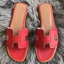 Imitation Perfect Hermes Oran Perforated Sandals In Red Epsom Leather