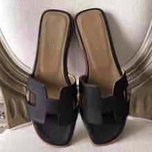 Hermes Oran Sandals In Black Epsom Leather Replica