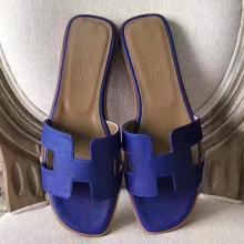 Discount Hermes Oran Sandals In Blue Epsom Leather