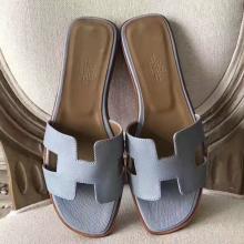 Fake Hermes Oran Sandals In Blue Lin Epsom Leather