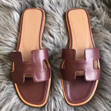 Hermes Oran Sandals In Bordeaux Swift Leather