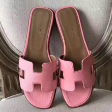 Designer Hermes Oran Sandals In Pink Epsom Leather