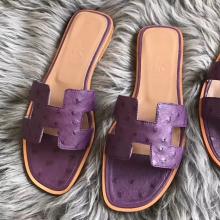 Fashion Hermes Oran Sandals In Purple Ostrich Leather