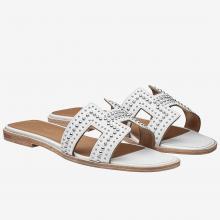 Best Quality Hermes Oran Studs Sandals In White Leather