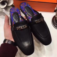 Replica Hermes Oz Mule In Black Calfskin Leather