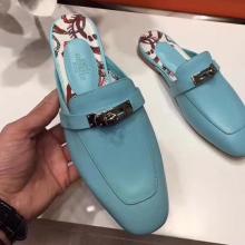 Top Quality Hermes Oz Mule In Light Blue Calfskin Leather