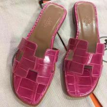 1:1 Replica Hermes Rose Red Crocodile Oran Sandals