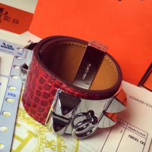 Fashion Hermes Red Alligator Collier De Chien Bracelet Size S