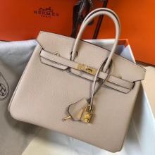 Hermes Birkin 25cm Handbag In Argile Clemence Leather