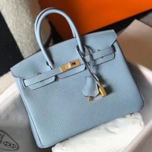 Hermes Birkin 25cm Handbag In Blue Lin Clemence Leather