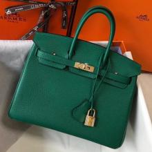 Replica Hermes Birkin 25cm Handbag In Malachite Clemence Leather