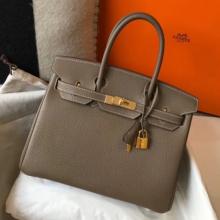 Hermes Taupe Clemence Birkin 30cm Handbag Replica