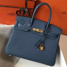 Luxury Replica Hermes Blue Agate Clemence Birkin 30cm Handbag