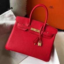 Replica Hermes Red Clemence Birkin 30cm Handbag
