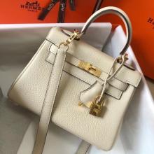 Hermes Mini Kelly 20cm Handbag In Craie Clemence Leather