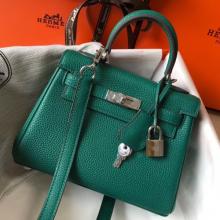 Replica Hermes Mini Kelly 20cm Handbag In Malachite Clemence Leather