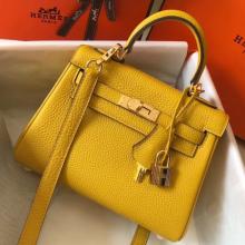 Hermes Mini Kelly 20cm Handbag In Yellow Clemence Leather Replica