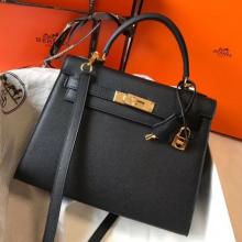 High End Copy Hermes Kelly 28cm Sellier Handbag In Black Epsom Leather
