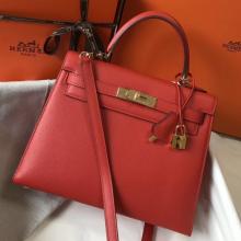 Hermes Kelly 28cm Sellier Handbag In Red Epsom Leather